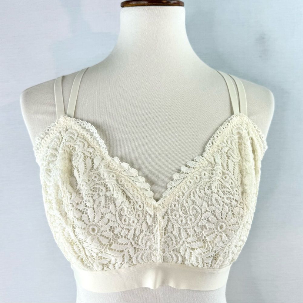 AERIE Cream Lace Unpadded Bralette with Criss Cross Straps in Back XL